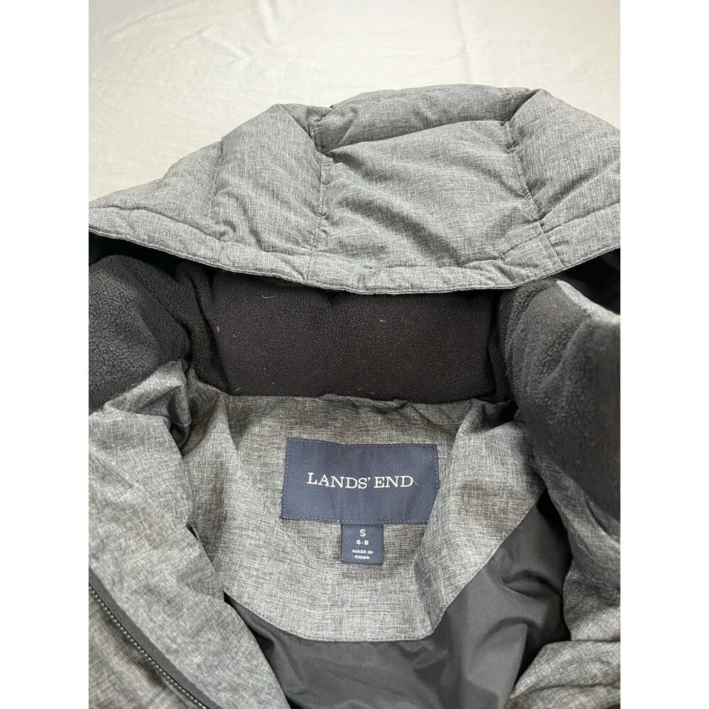 Lands End Women's M 10-12 Grey Quilted Down Puffer Winter Jacket Coat Parka